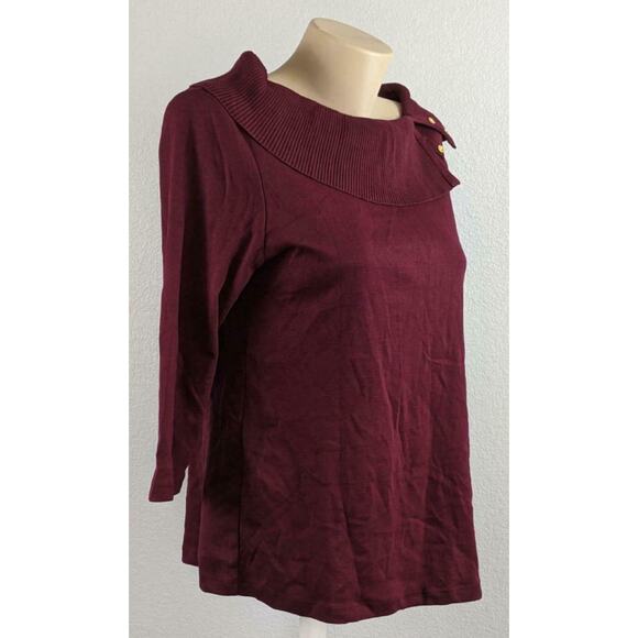 Karen Scott Envelope Sweater PM Red Shawl Collar Career Gold Button Accent Work‎ - Picture 5 of 8
